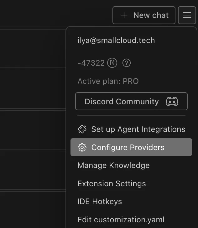 Configure Providers Menu